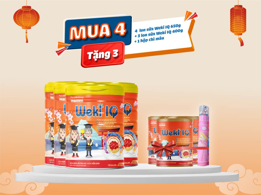 Combo 3: 3 lon sữa weki iq 650g + 2 lon weki iq 400g + 1 hộp đựng bút