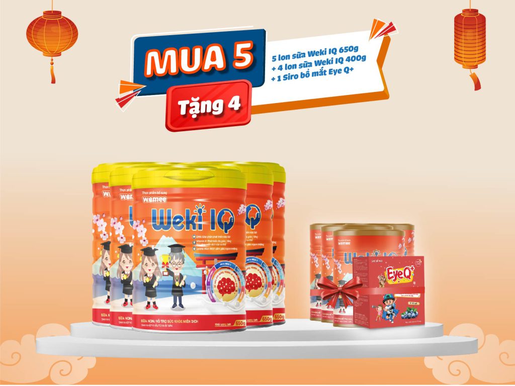 Combo 4: 4 lon sữa weki iq 650g + 3 lon sữa weki iq 400g +1 hộp dựng bút chì màu