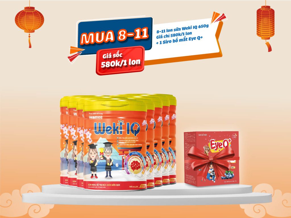 Combo 5: 5 lon sữa weki iq 650g + 4 lon sữa weki iq 400g +1 siro bổ mắt Eye q+